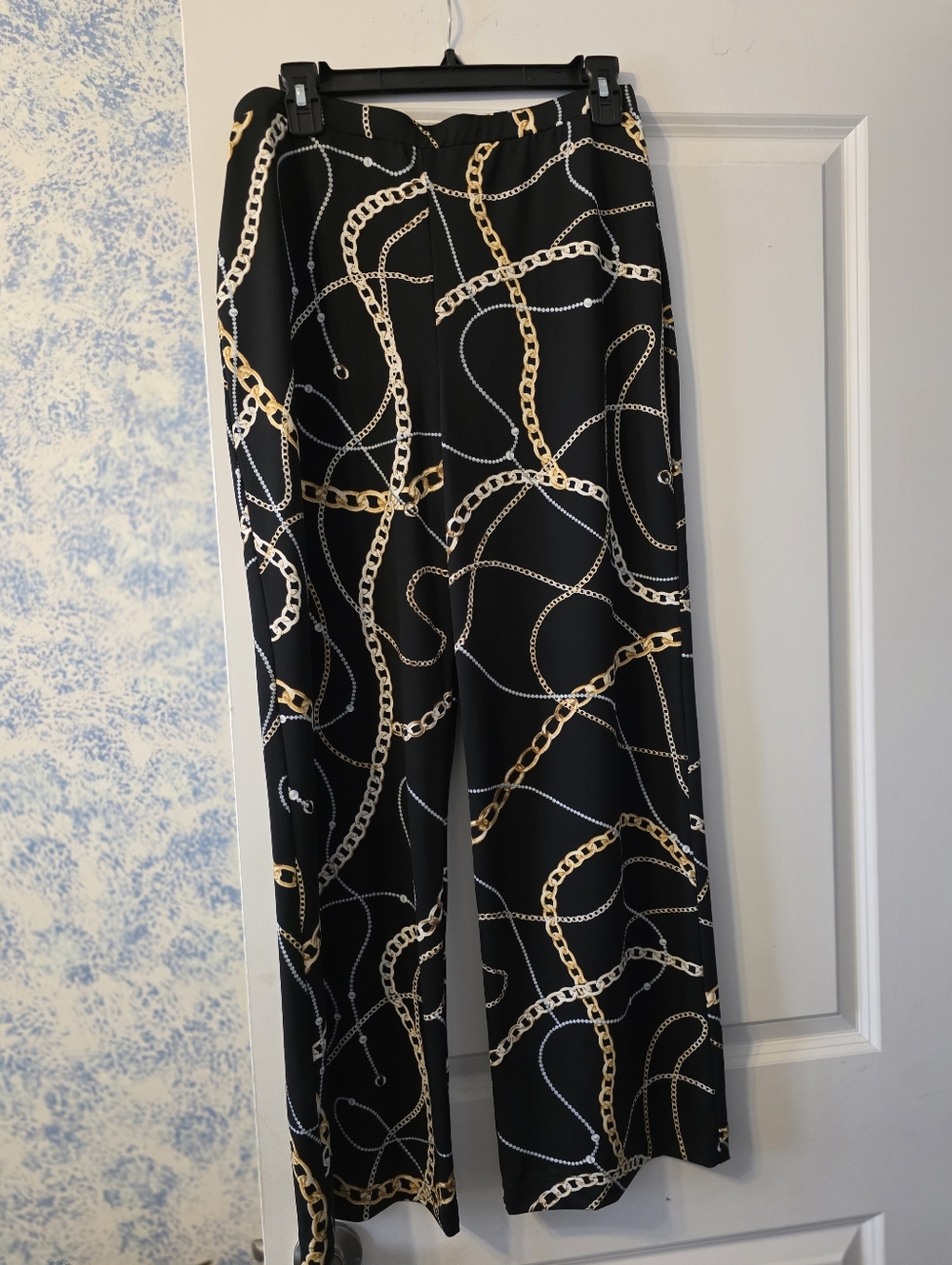 Frank Lyman Design Black Pants with Gold Chain Print